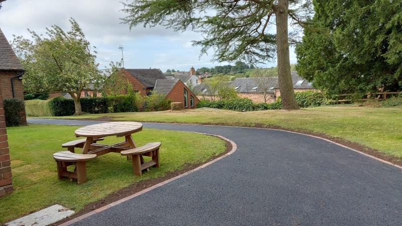 Path and seating at Cubley village hall