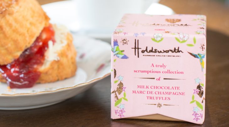 Box of Holdsworth chocolates with scone